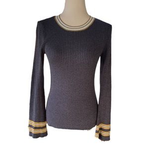 Leo & Sage Gray Yellow Ribbed Long Sleeve Top - S